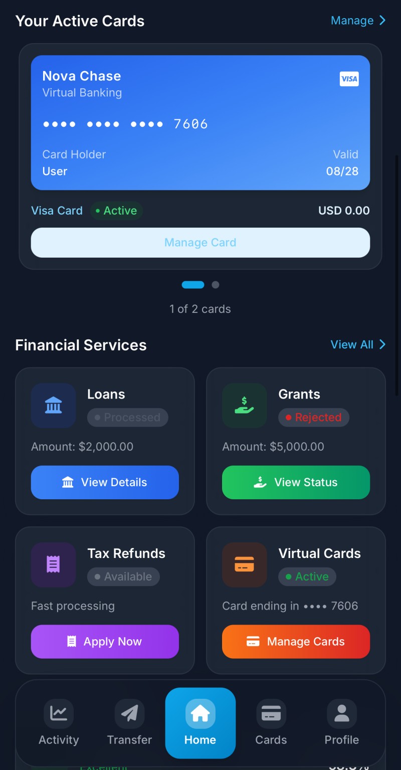 Online Banking website with 5 Transfer Code